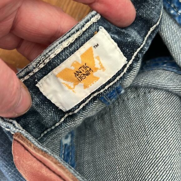 Women’s Anthropologie Antik Denim embroidered low rise flare leg jeans size 25 - Picture 9 of 9